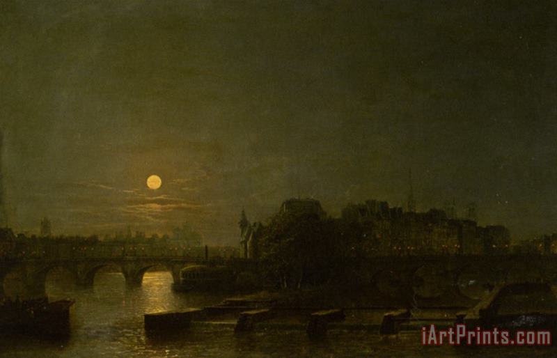 Henry Pether Moonlight Over The Seine Art Print