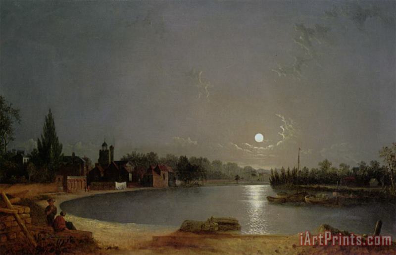 The Thames at Moonlight, Twickenham painting - Henry Pether The Thames at Moonlight, Twickenham Art Print