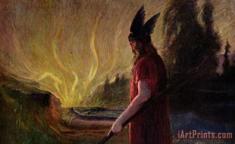 As The Flames Rise Odin Leaves painting - Hermann Hendrich As The Flames Rise Odin Leaves Art Print