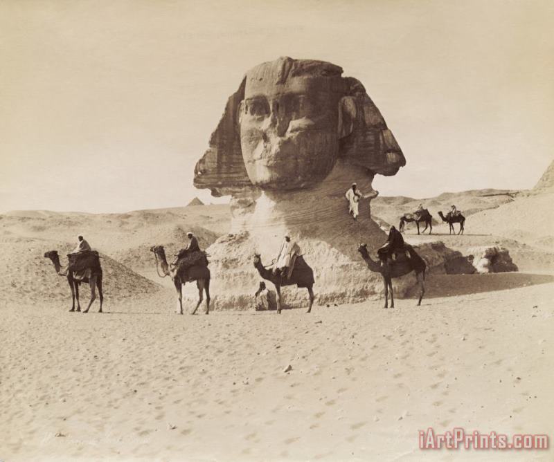 The Head of The Sphinx Rising From The Sand with Camel Riders in The Foreground painting - Hippolyte Arnoux The Head of The Sphinx Rising From The Sand with Camel Riders in The Foreground Art Print
