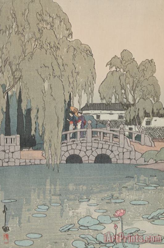 Hiroshi Yoshida Willow Tree And Stone Bridge (yanagi Ni Ishi Bashi) Art Painting