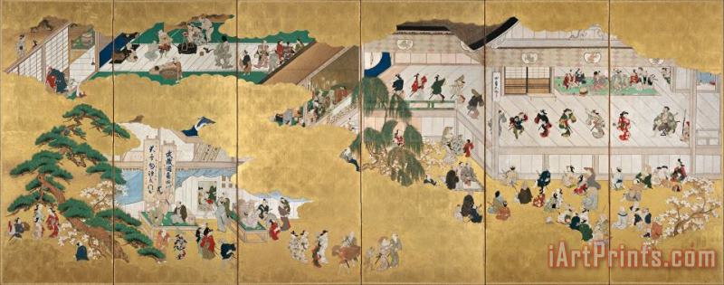 Hishikawa Moronobu Scenes From The Nakamura Kabuki Theater Art Painting