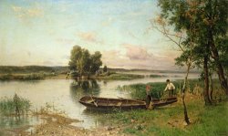 Hjalmar Munsterhjelm Fishermen Unloading Their Catch In A River Landscape
