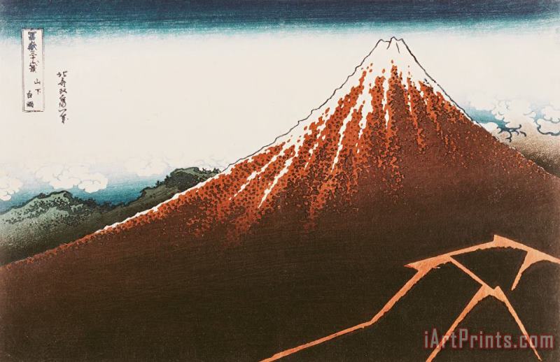 Fuji above the Lightning painting - Hokusai Fuji above the Lightning Art Print