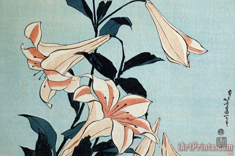 Hokusai Trumpet Lilies Art Painting