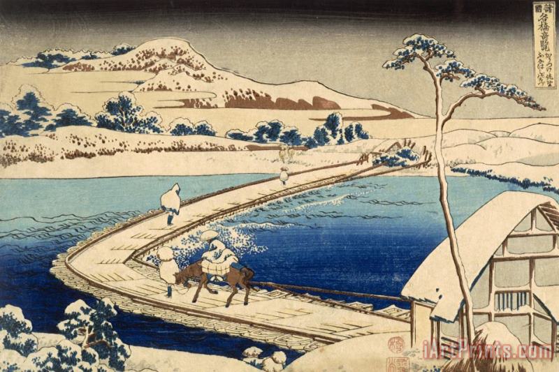 Bridge Of Boats At Sawa painting - Hokusai Katasushika Bridge Of Boats At Sawa Art Print