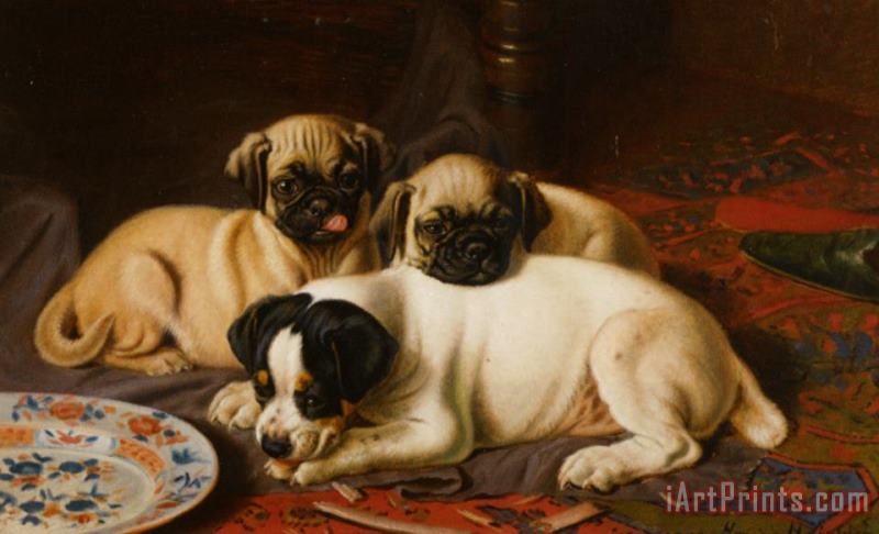 Horatio Henry Couldery Two Pugs And a Terrier Art Print