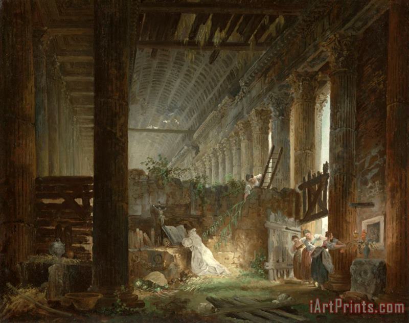 A Hermit Praying in The Ruins of a Roman Temple painting - Hubert Robert A Hermit Praying in The Ruins of a Roman Temple Art Print