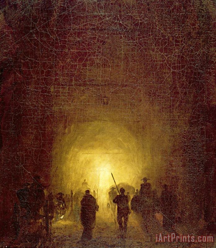 The Posillipo Cave at Naples (oil on Canvas) painting - Hubert Robert The Posillipo Cave at Naples (oil on Canvas) Art Print