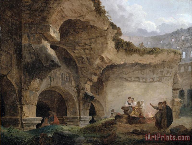 Hubert Robert Washerwomen in The Ruins of The Colosseum Art Painting