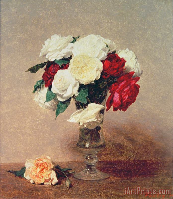 Roses In A Vase With Stem painting - Ignace Henri Jean Fantin-Latour Roses In A Vase With Stem Art Print