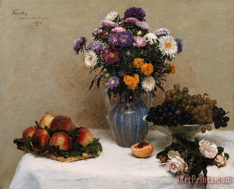 Ignace Henri Jean Fantin-Latour White Roses And Chrysanthemums Art Painting