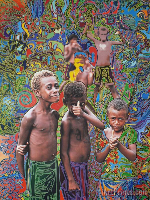 OK.Kids in Vanuatu painting - Igor Eugen Prokop OK.Kids in Vanuatu Art Print