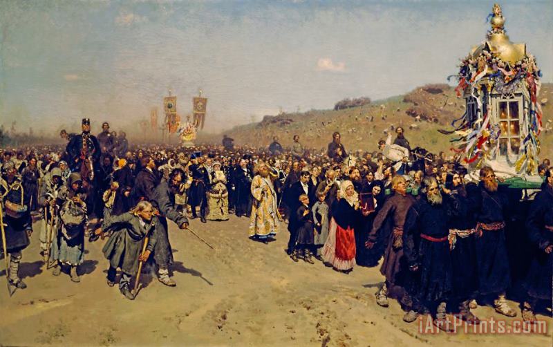 Ilya Repin Religious Procession in Kursk Province Art Print