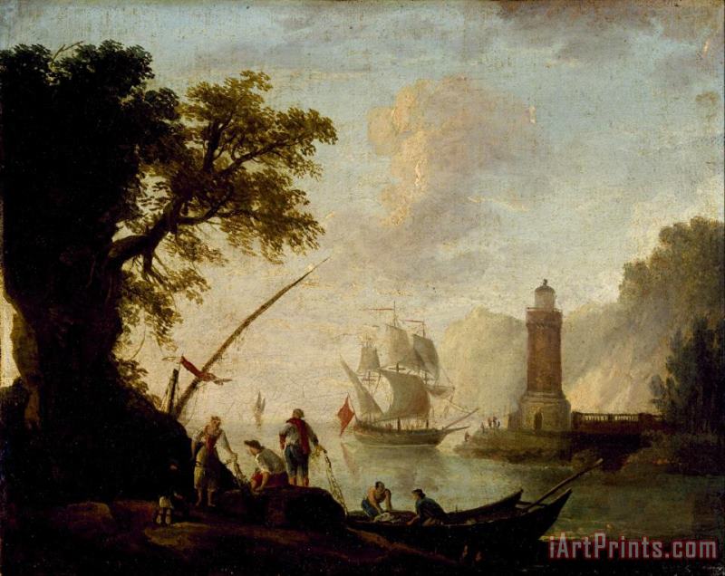 A Mediterranean Coastal View painting - In the style of Claude-Joseph Vernet A Mediterranean Coastal View Art Print