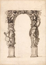 Inigo Jones Design for a Temporary Arch Ornamented with Putti And Allegorical Figures of Music And War painting