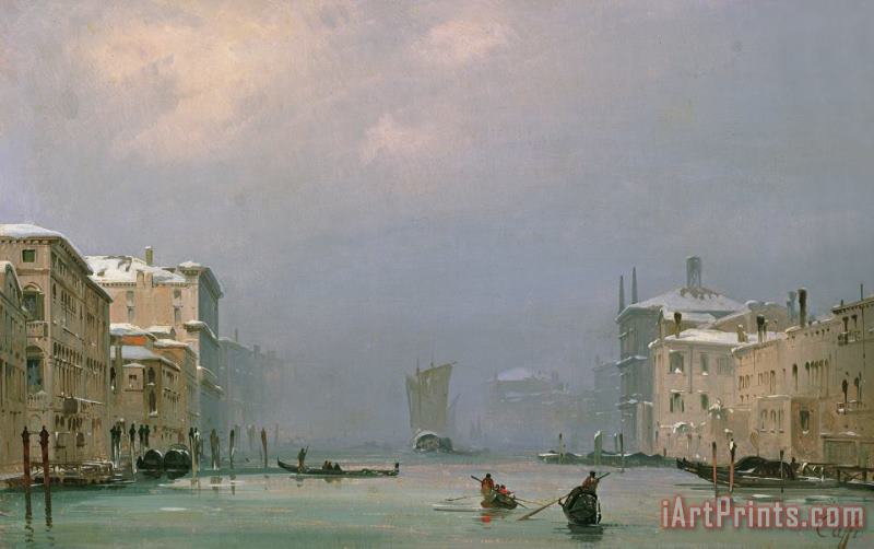 Ippolito Caffi Grand Canal With Snow And Ice Art Print