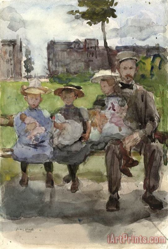 Isaac Israels A Man with Three Girls on a Bench in The Oosterpark in Amsterdam Art Print