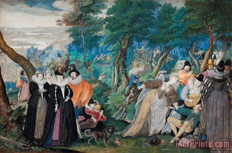 Isaac Oliver A Party in The Open Air. Allegory on Conjugal Love Art Painting