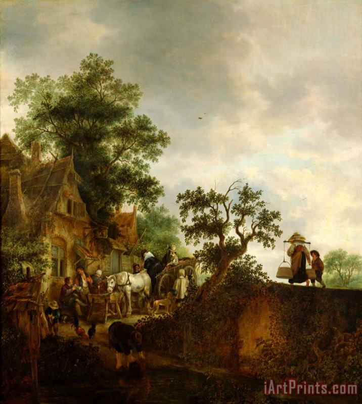 Isaak van Ostade Travellers Halting at an Inn Art Painting