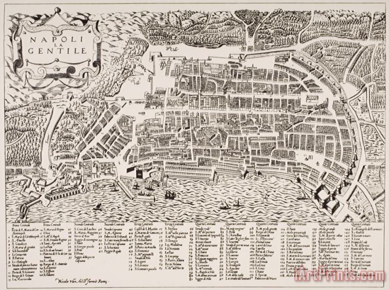 Italian School Antique Map of Naples Art Print