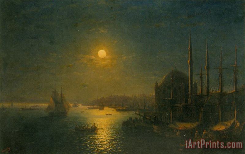 A Moonlit View of The Bosphorus painting - Ivan Constantinovich Aivazovsky A Moonlit View of The Bosphorus Art Print