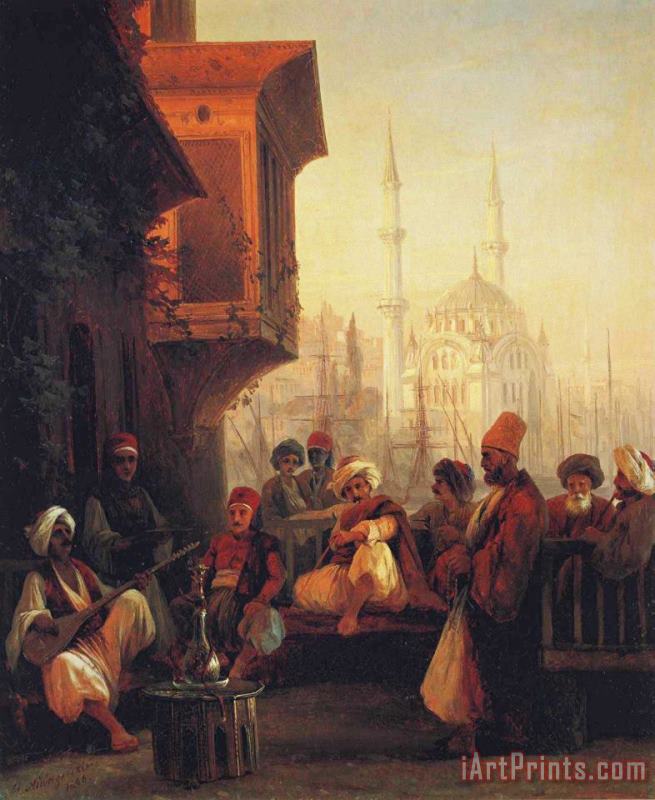 Coffee House by The Ortakoy Mosque in Constantinople painting - Ivan Constantinovich Aivazovsky Coffee House by The Ortakoy Mosque in Constantinople Art Print