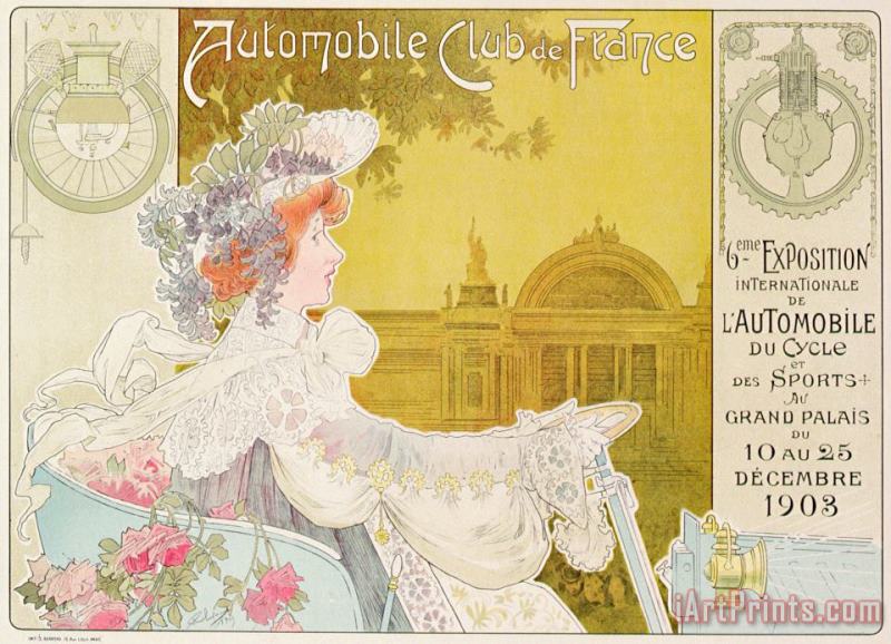 Poster Advertising The Sixth Exhibition Of The Automobile Club De France painting - J Barreau Poster Advertising The Sixth Exhibition Of The Automobile Club De France Art Print