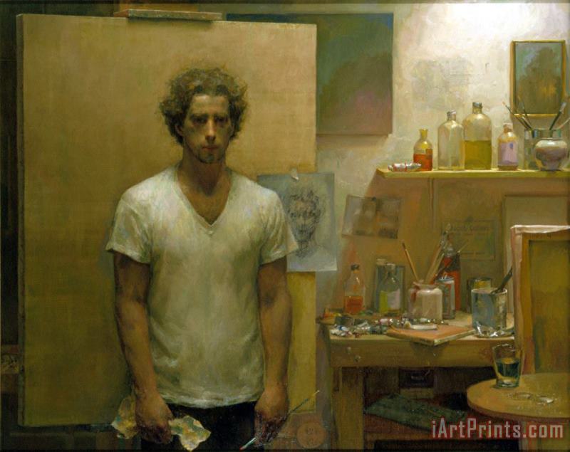 Self Portrait with Canvas painting - Jacob Collins Self Portrait with Canvas Art Print