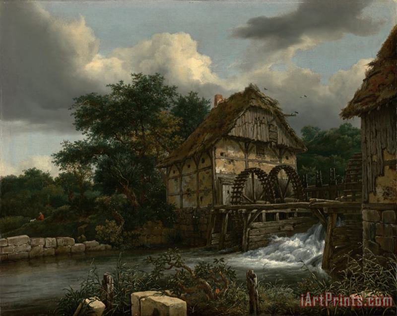 Two Watermills And an Open Sluice painting - Jacob Isaacksz. van Ruisdael Two Watermills And an Open Sluice Art Print