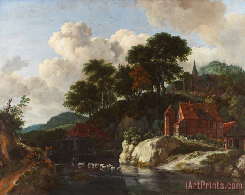Jacob Isaaksz Ruisdael Hilly Landscape with a Watermill Art Print