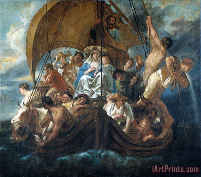 Jacob Jordaens The Holy Family with Various Persons And Animals in a Boat Art Painting