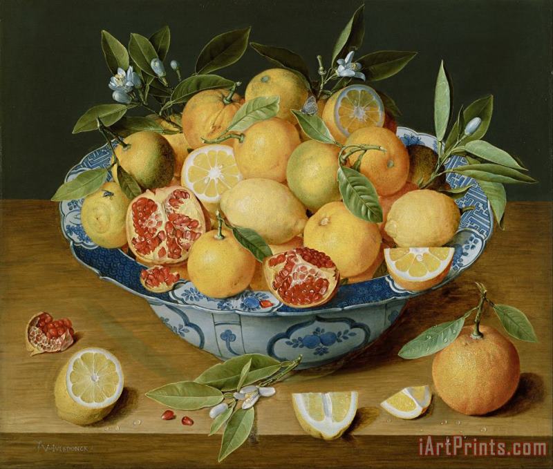 Still Life with Lemons, Oranges And a Pomegranate painting - Jacob van Hulsdonck Still Life with Lemons, Oranges And a Pomegranate Art Print