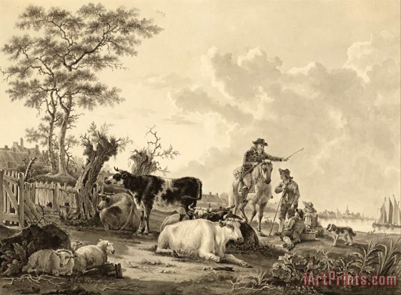 Landscape with Cattle, Sheep, And Herders painting - Jacob van Strij  Landscape with Cattle, Sheep, And Herders Art Print