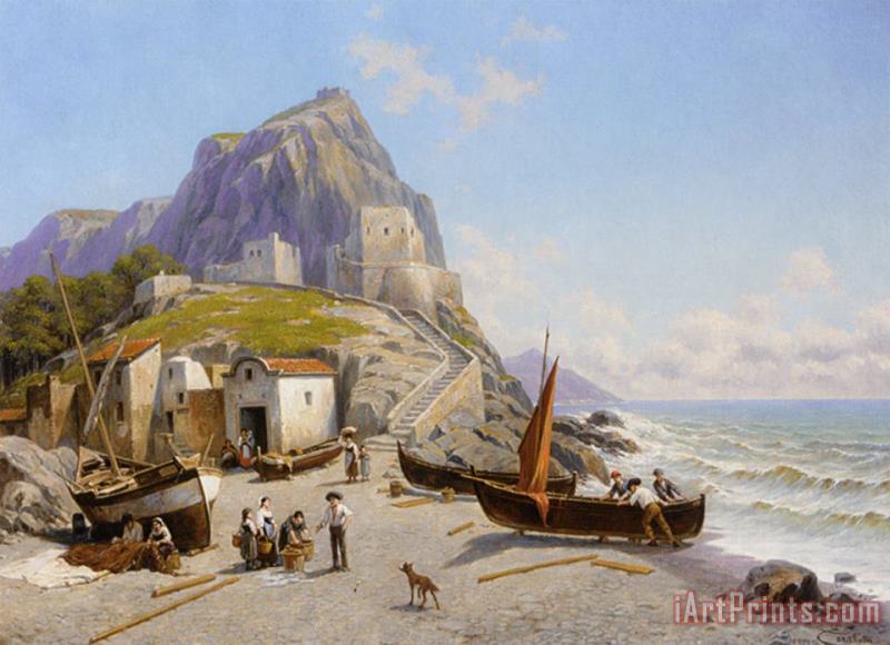 Jacques Carabain A Coastal View, Capri Italy Art Painting