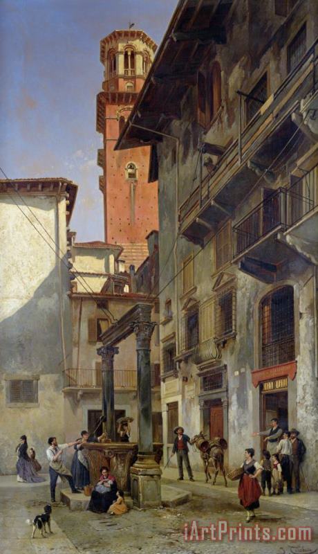 Via Mazzanti in Verona painting - Jacques Carabain Via Mazzanti in Verona Art Print