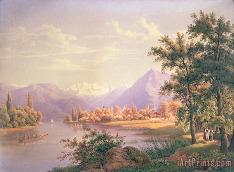 Jakob Suter A View of Scherzingen on the Lake of Thun Art Painting