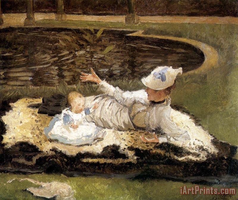 Mrs Newton with a Child by a Pool painting - James Jacques Joseph Tissot Mrs Newton with a Child by a Pool Art Print
