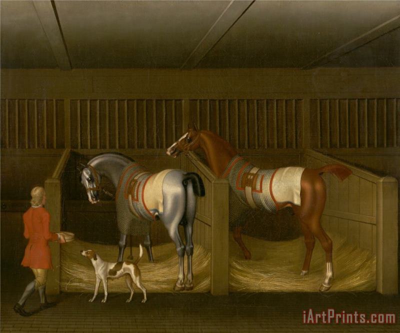 The Stables And Two Famous Running Horses Belonging to His Grace, The Duke of Bolton painting - James Seymour The Stables And Two Famous Running Horses Belonging to His Grace, The Duke of Bolton Art Print