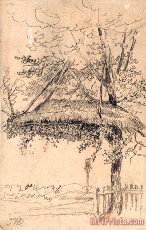 James Ward A Thatched Shelter Suspended From a Tree Art Print