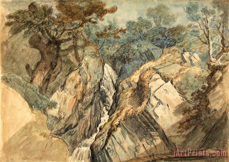 Waterfall, North Wales painting - James Ward Waterfall, North Wales Art Print