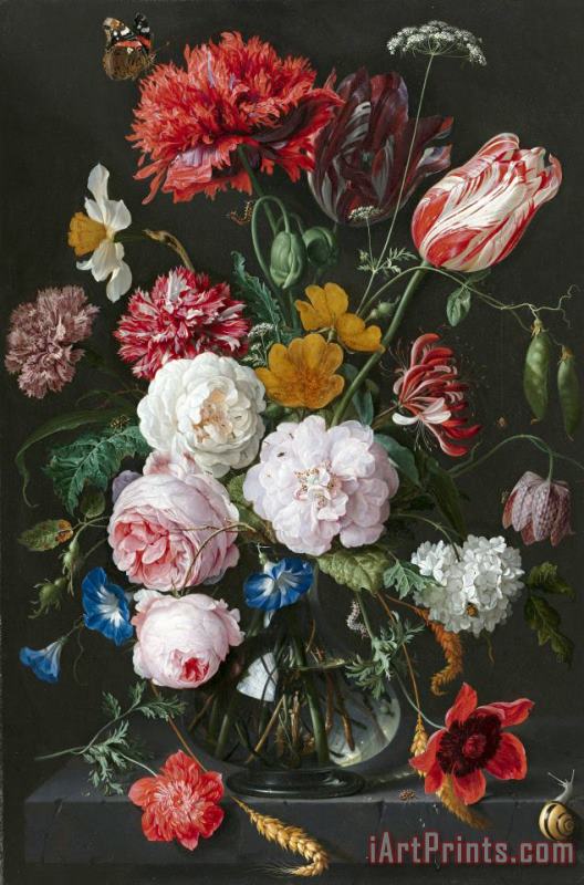 Jan Davidsz de Heem Still Life with Flowers in a Glass Vase Art Print