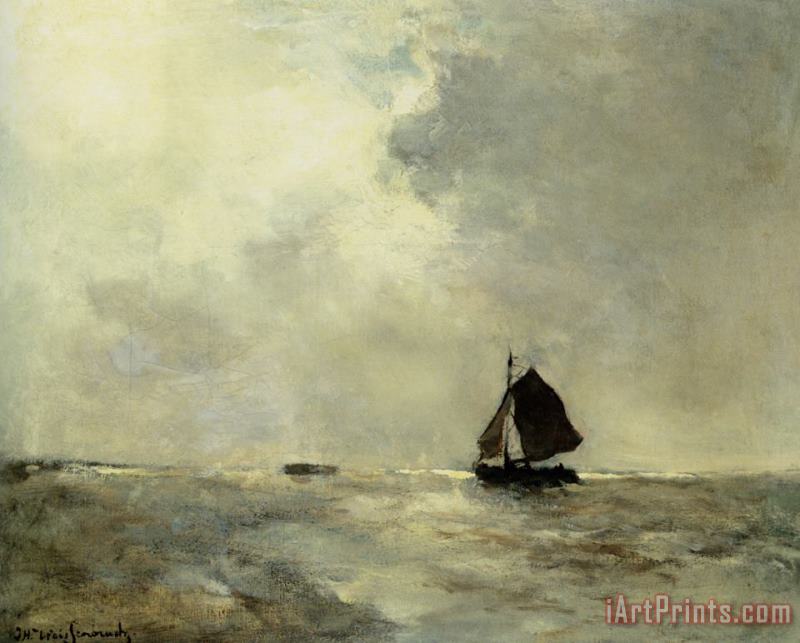 Jan Hendrik Weissenbruch Sailing Boat in Choppy Seas Art Painting