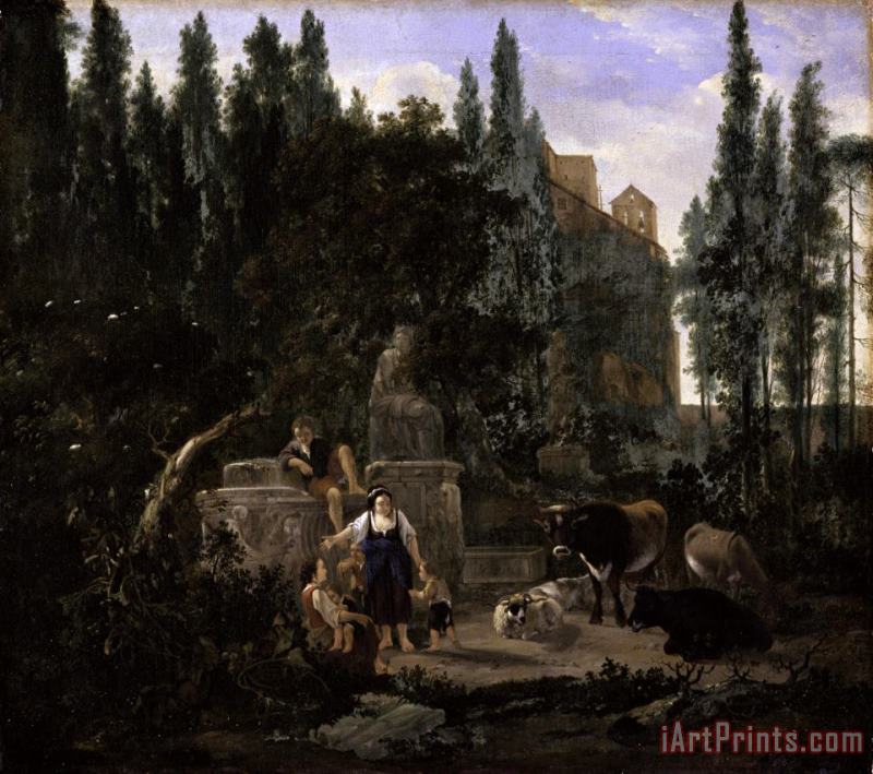 Jan Lapp An Italian Landscape with Figures And Cattle Art Painting