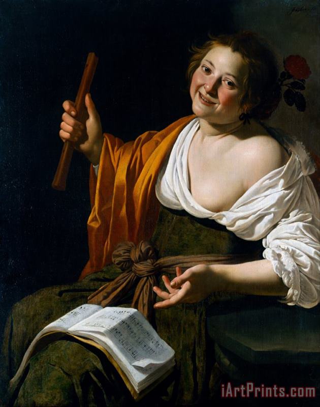 Girl with a Flute painting - Jan Van Bijlert Girl with a Flute Art Print