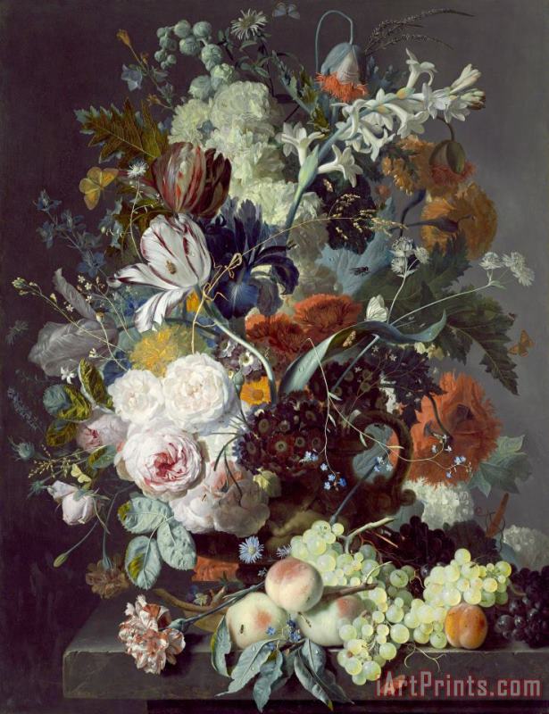 Jan Van Huysum Still Life with Flowers And Fruit Art Painting