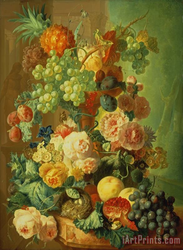 Still Life with Fruit and Flowers painting - Jan van Os Still Life with Fruit and Flowers Art Print