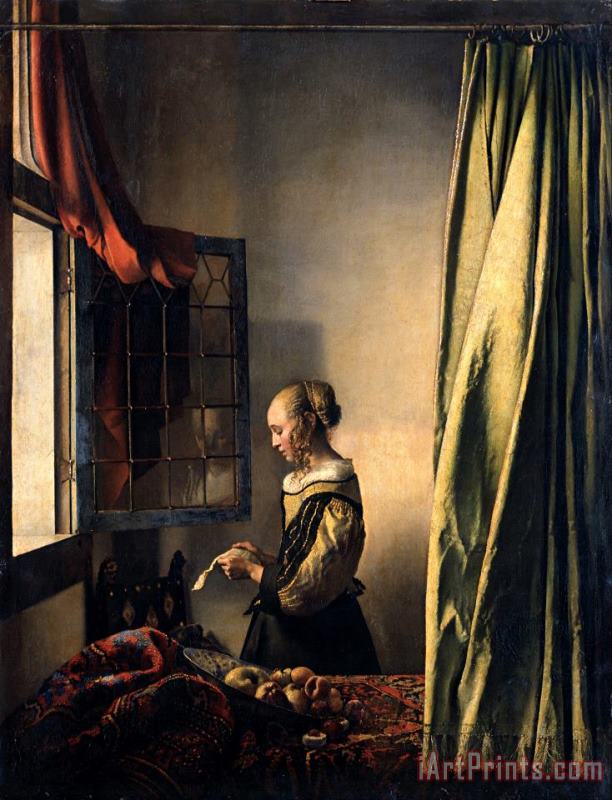 Girl Reading a Letter by an Open Window painting - Jan Vermeer Girl Reading a Letter by an Open Window Art Print