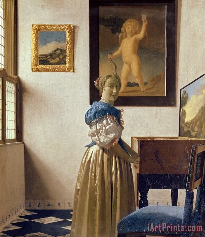 Lady standing at the Virginal painting - Jan Vermeer Lady standing at the Virginal Art Print