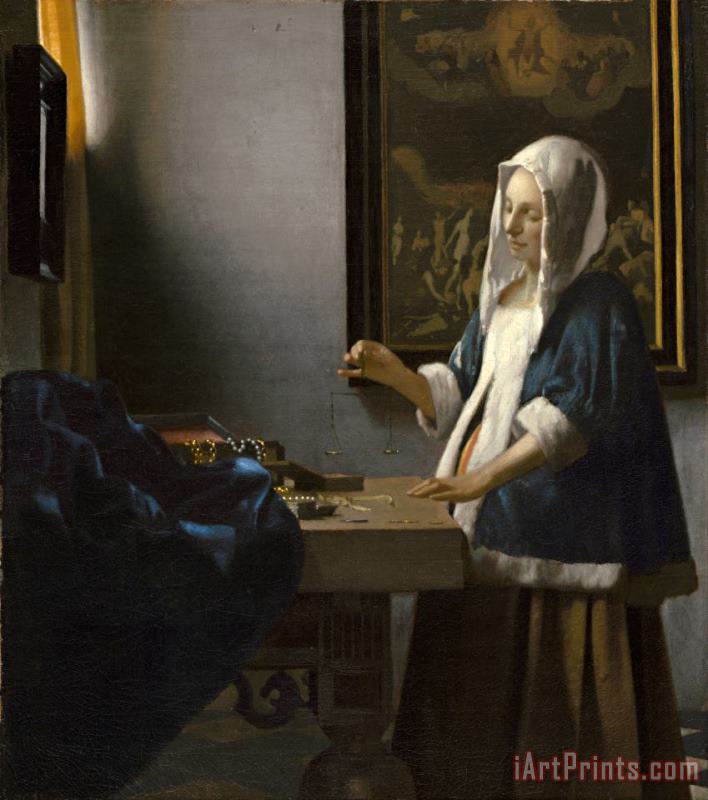Woman Holding a Balance painting - Jan Vermeer Woman Holding a Balance Art Print